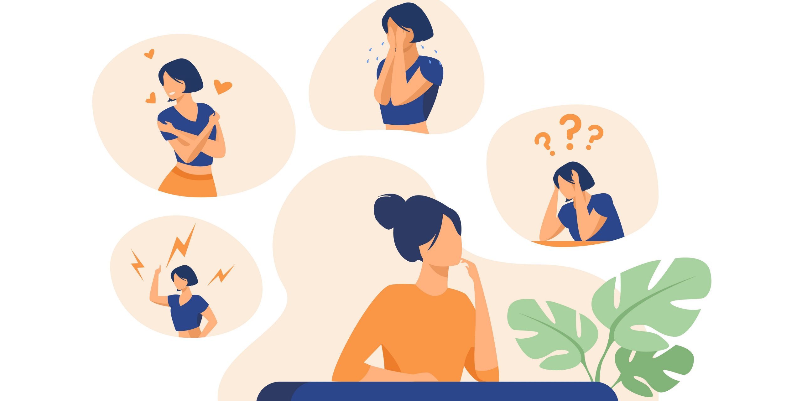 Woman expressing strong various feelings and emotions